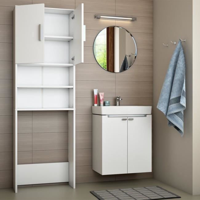Lave Linge Armoire Salle De Bain Etagere 190x60cm Blanc Achat
