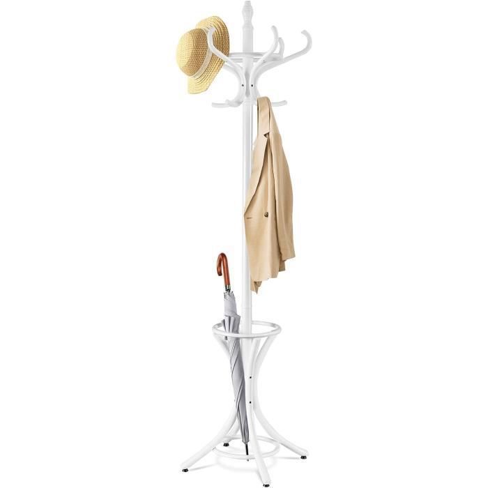 Porte Manteau sur Pied en Bois Massif COSTWAY-12 Crochets-pour Manteaux Chapeaux-Rangement Porte-Parapluie-51 x 51 x 184 CM-Blanc Porte Manteau sur Pied en Bois Massif COSTWAY-12 Crochets-pour Manteaux Chapeaux-Rangement Porte-Parapluie-51 x 51 x 184 CM-Blanc