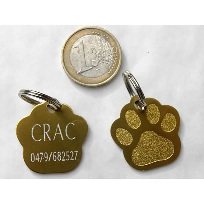 1 MÉDAILLE gravée pour chien patte (PM) or personnalisée