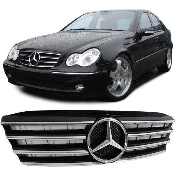 CALANDRE MERCEDES CLASSE C W203 BERLINE NOIR BRILLANT + CHROME LOOK CL