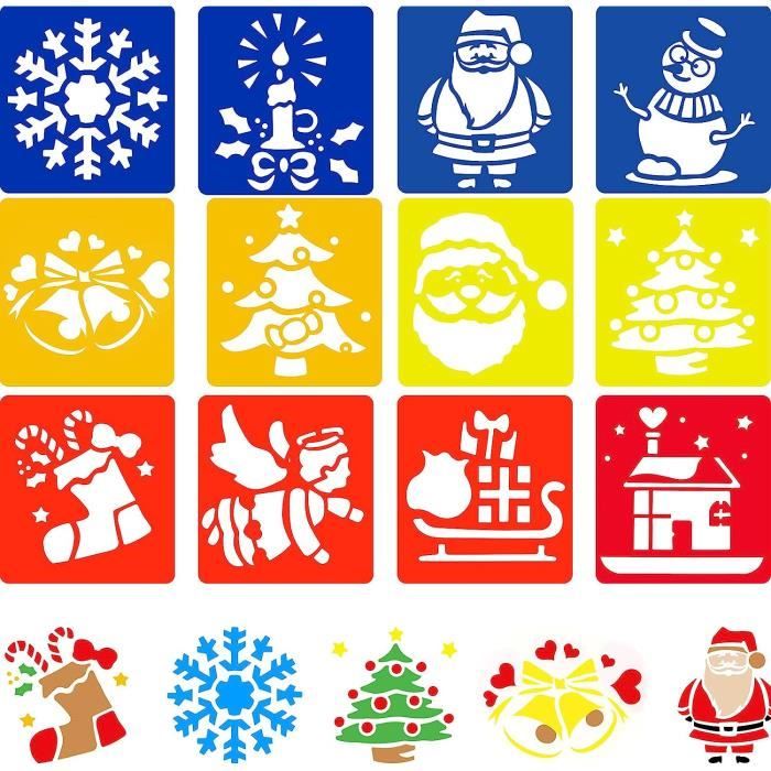 Pochoirs De Noël Réutilisables En Plastique - Lot De 12 Modèles Pour Cartes Et Décorations DIY
