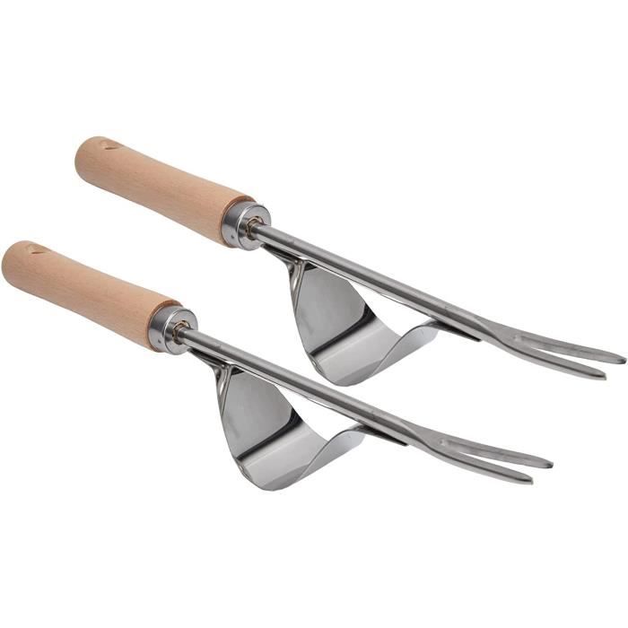 Désherbeur Manuel En Acier Inox - Lot De 2 Avec Manche Bois | Pour Arracher Mauvaises Herbes | Idéal Jardinage