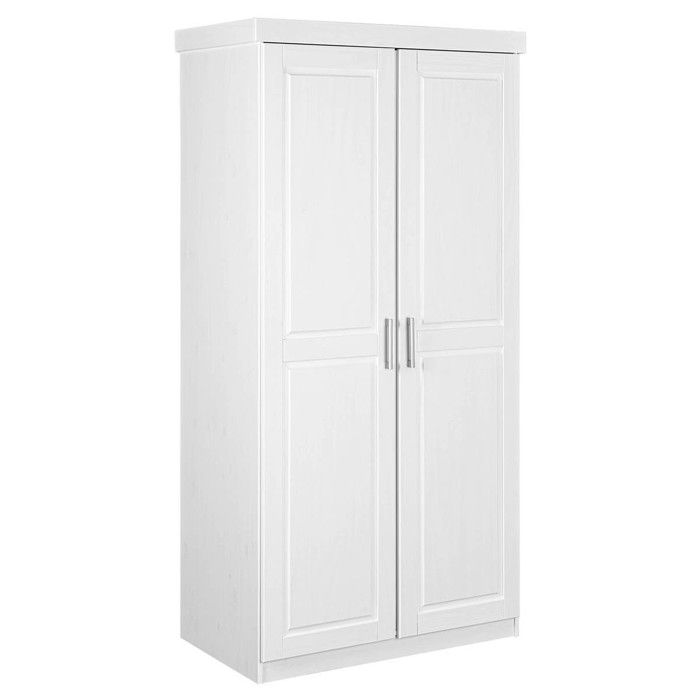 ALASKA - Armoire 2 Portes + Penderie Bois Massif Vernis Blanc