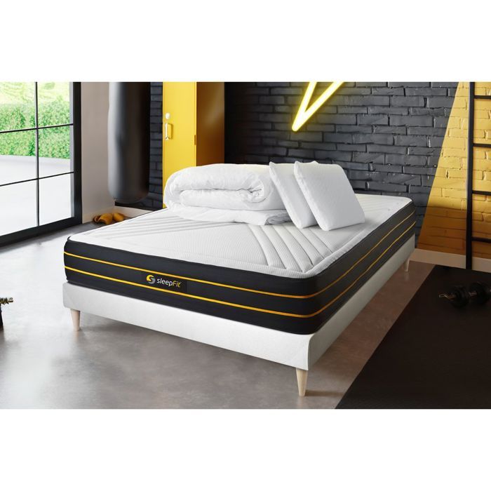 Pack matelas ULTRA 140x190 + sommier blanc + Couette + 2 oreillers 140 x 190 cm Blanc Pack matelas ULTRA 140x190 + sommier blanc + Couette + 2 oreillers 140 x 190 cm Blanc