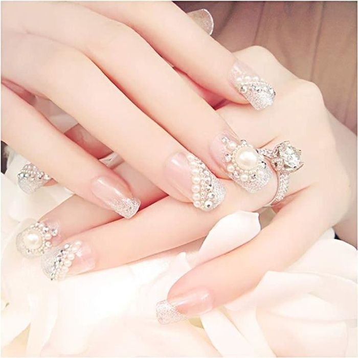 Fairvir Faux Ongles Bling Strass Perle De Soleil Faux Ongles De Mariage  Fête D&#39;anniversaire Ongles En Acrylique pour Femmes Et Fi - Cdiscount Au  quotidien