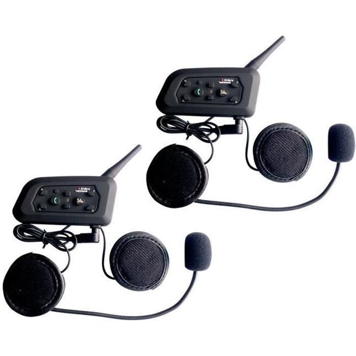 2 x Intercom Moto Vnetphone V6-1200 Sans Fil Radio Oreillette BT Étanches avec Micro 1200M pour 6 Motards /Amateurs de ski (2pcs)