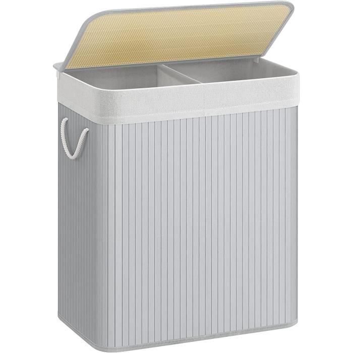 Panier à Linge 100L Avec Couvercle Et Doublure Amovible – Bambou & Tissu Oxford Robuste, Pliable, Idéal Chambre & Buanderie