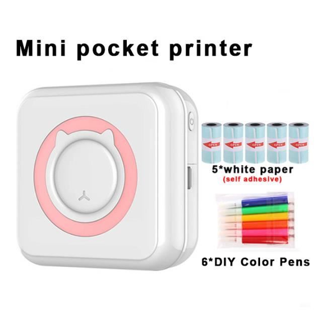 Mini Imprimante Thermique De Poche Bluetooth - Imprime Photos Et étiquettes Sans Encre - Avec Papier
