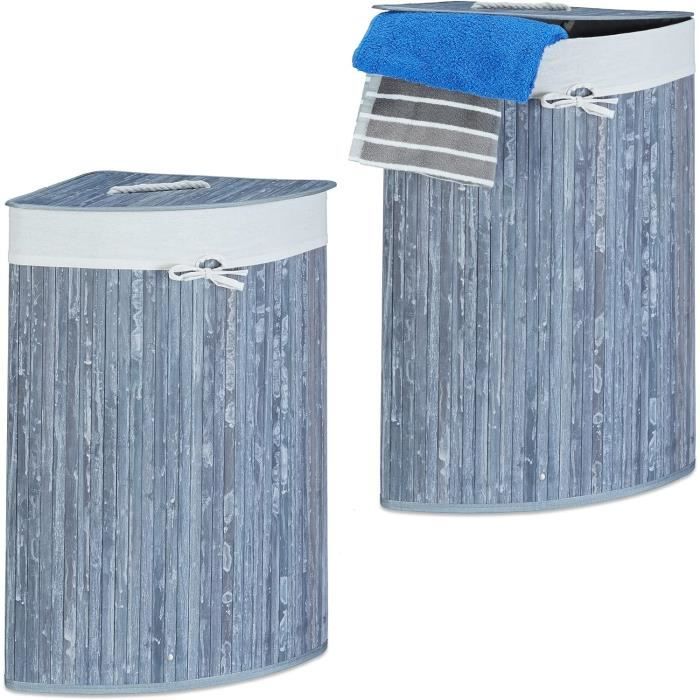 Corbeille à Linge Avec Couvercle Et Sac Amovible - HENNEZ Bambou Gris Beige 100L