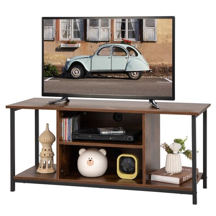 costway meuble tv support de télévision jusqu'à 50 pouces avec etagère réglable et 2 trous des câbles 110x40x49,5 cm pour salon