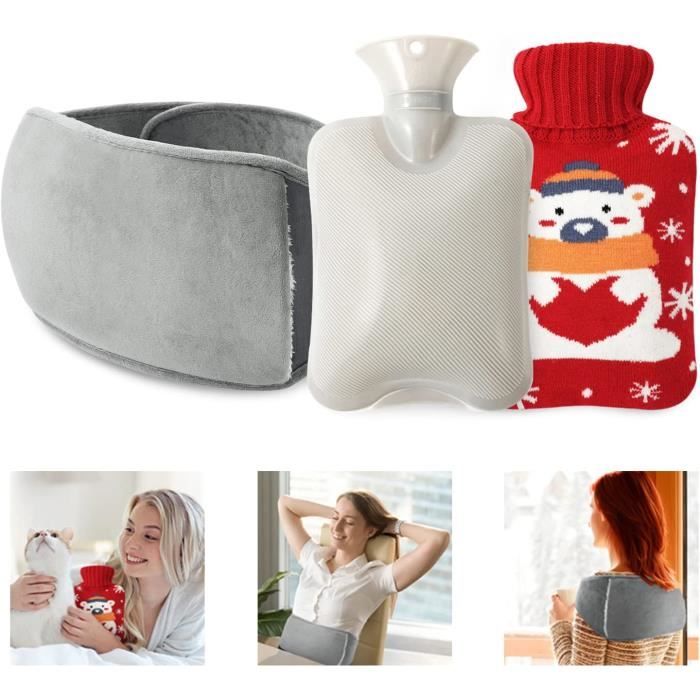 3 en 1 Bouillotte Eau Chaude 1L bouillottes ceinture Peluche avec Housse tricotée coussin Sac d