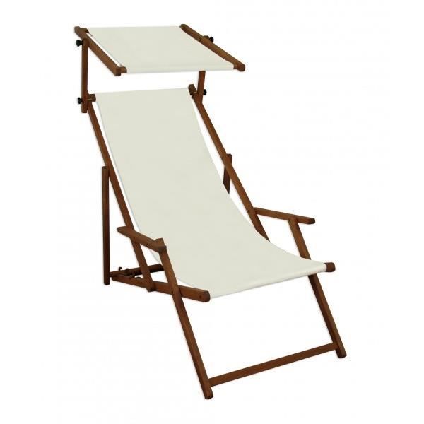 Chaise longue de jardin blanche chilienne bain de soleil pliant avec pare-soleil 10-303S