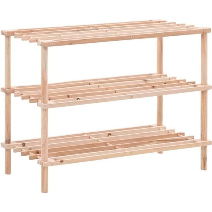 Range-chaussures - GAROSA - 3 étagères - Bois de sapin solide - Dimensions 74x26x48 5 cm - Écologique et durable