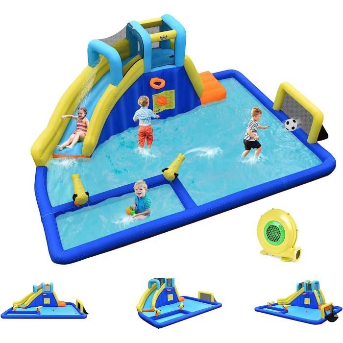 Jeux Enfants Extérieur Château Gonflable COSTWAY Avec 2 Toboggans - Piscine à Balles, Panier Basket - 330x300x210cm - Enfants 3-10 Ans Piscine à Balles Gonflable