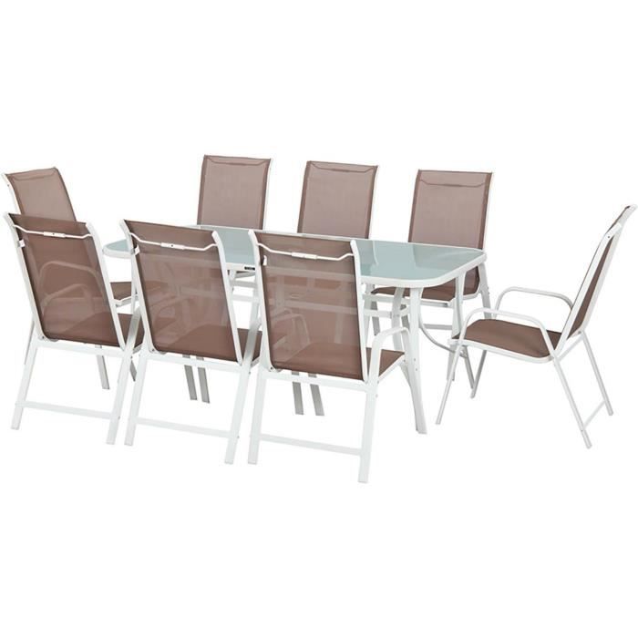 Ensemble table et chaises de jardin - HABITAT ET JARDIN - Cordoba XL 180 - 6 personnes - Acier - Taupe