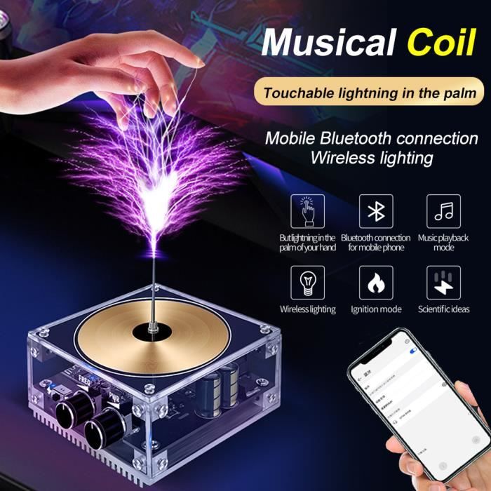 Bobine Tesla Mini Bluetooth - Haut-parleur Plasma Arc-en-ciel - Longueur éclair 10cm - Expérience Scientifique