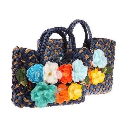 Panier de Plage en osier avec pompons multicolores – Panier Zia – Le