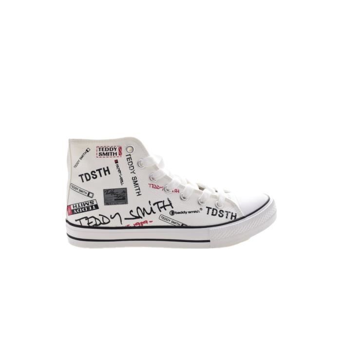 Teddy smith Baskets montantes toile à logos - Teddy Smith - Blanc - Mixte - Plat - Textile - Adulte - Lacets