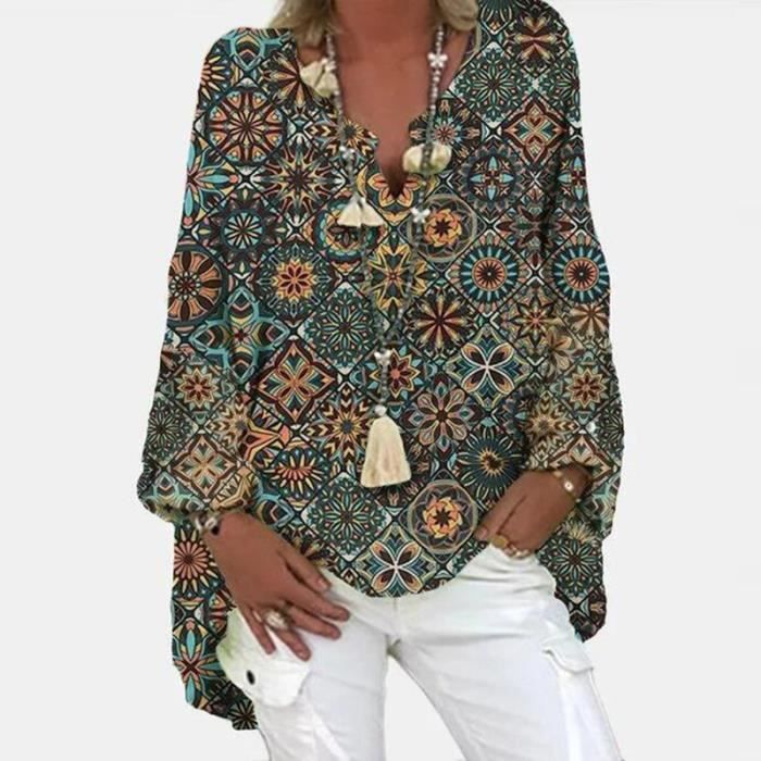 Blouse femme Chemisier Vintage imprim Floral manches longues