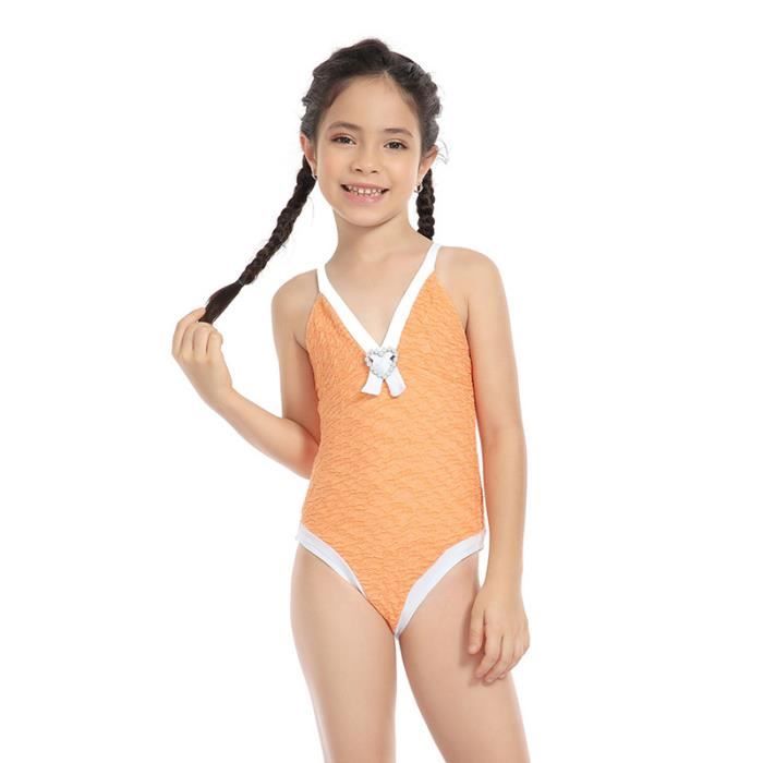 Maillot De Bain 1 Pièce Fille IEFIEL - Combinaison Natation Asymétrique Patchwork Enfant