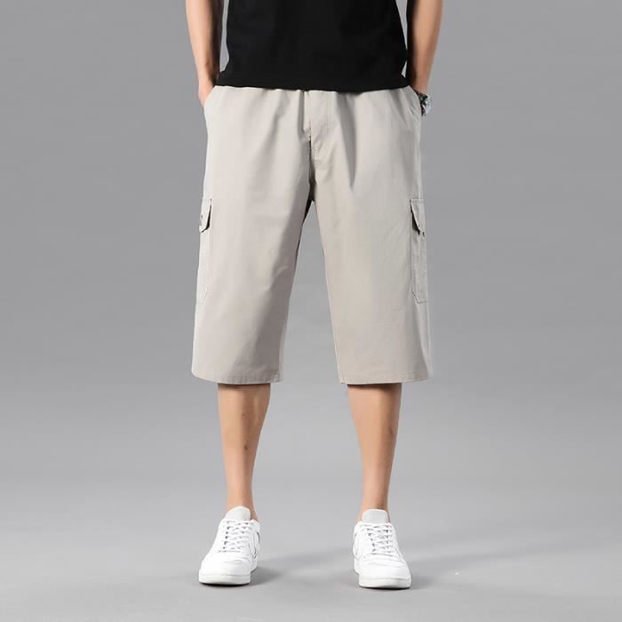 pantacourt-cargo-homme-coupe-droite-coton-taille-elastique-gris