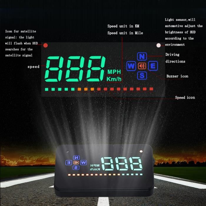 Compteur De Vitesse GPS HUD - Affichage Tête Haute Pour Voiture, Moto Ou Vélo - Alarme Survitesse Et Kilométrage - Branchement Allume-Cigare