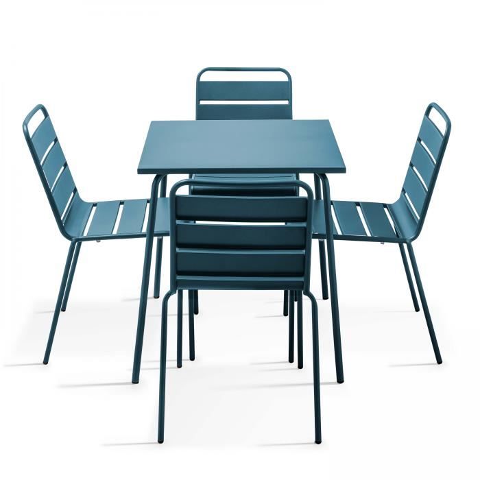 Ensemble table de jardin et 4 chaises en métal Bleu Pacific