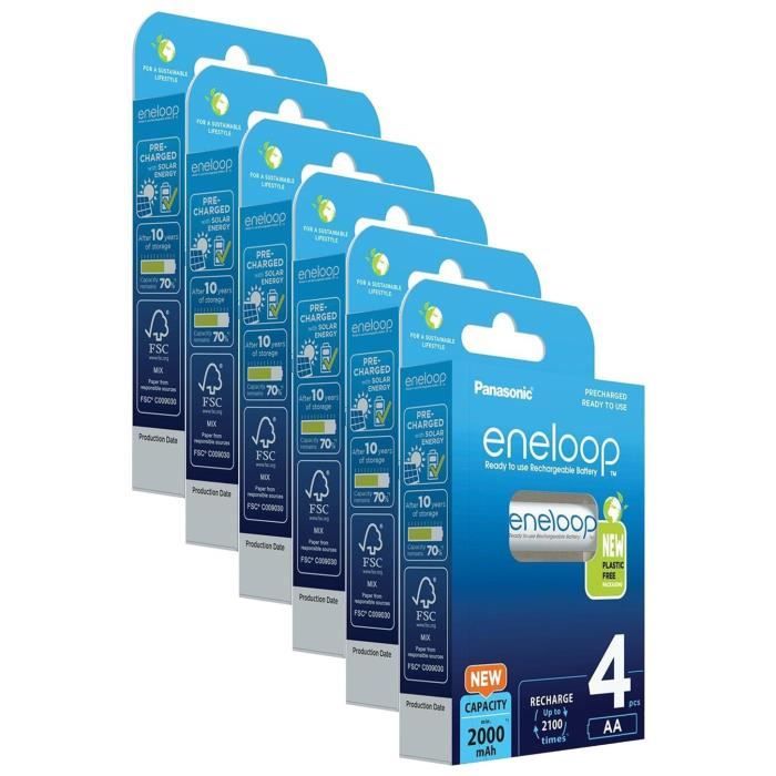 Lot de 6 Eneloops Pack 4 Piles Rechargeables Mignon AA 2000mAh Ni-MH ...