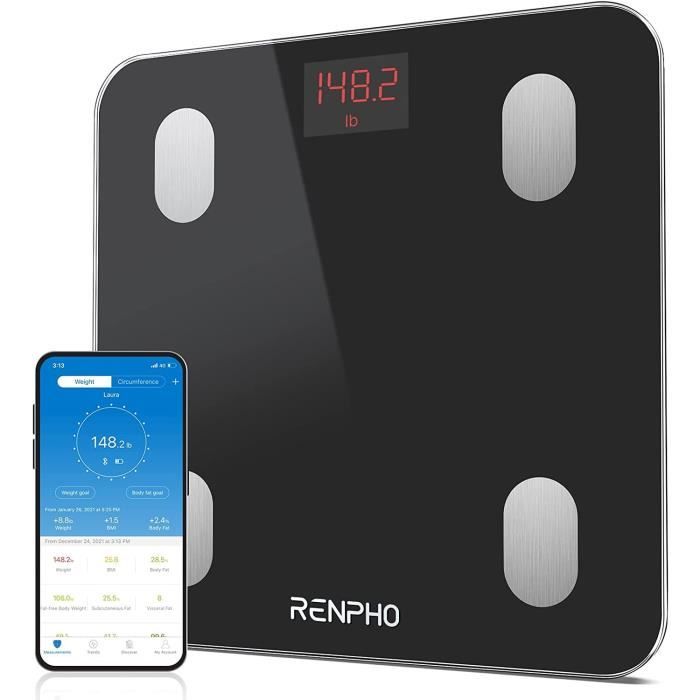 Pèse Personne Impédancemètre, RENPHO Balance Connecté, Pèse-Personne Bluetooth, Balance Salle de Bains Impedancemetre avec 13 Donnée