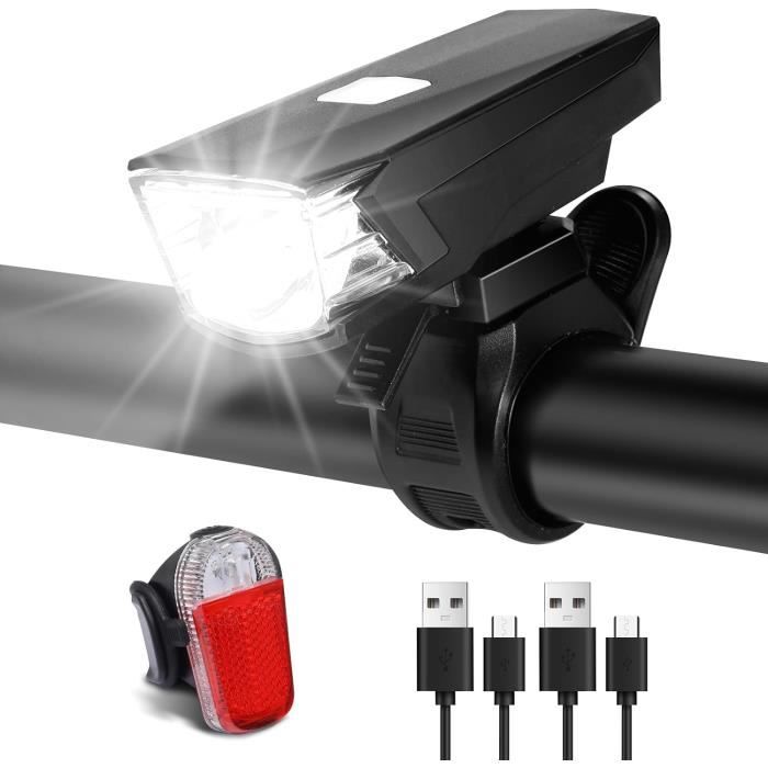 Kit éclairage LED Vélo OWill - Feu Avant 800 Lumens + Feu Arrière - Rechargeable USB, étanche IP65 - Sécurité Route