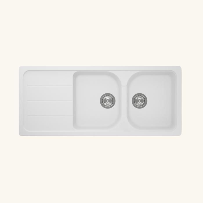 Évier granit blanc Schock FORMHAUS 2 bacs 1 égouttoir 500x1160 Évier granit blanc Schock FORMHAUS 2 bacs 1 égouttoir 500x1160