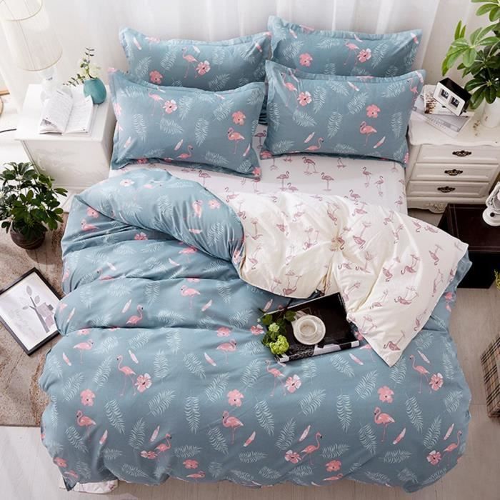 Parure Housse de Couette 140x200 cm + 1 taie coton couleur bleu polaire