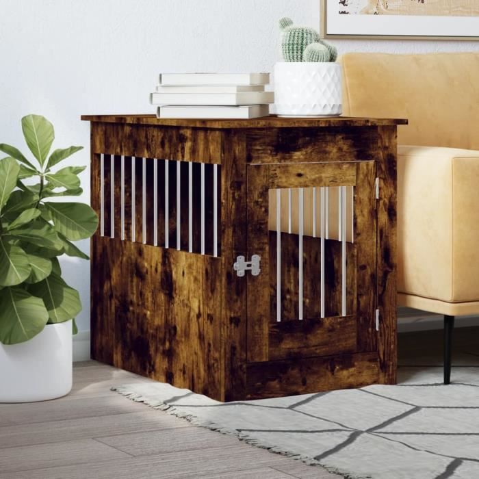 Meilleurs prix pour Meuble de cage pour chiens chêne fumé 55x80x68 cm-7319462821423-LuLo boutique