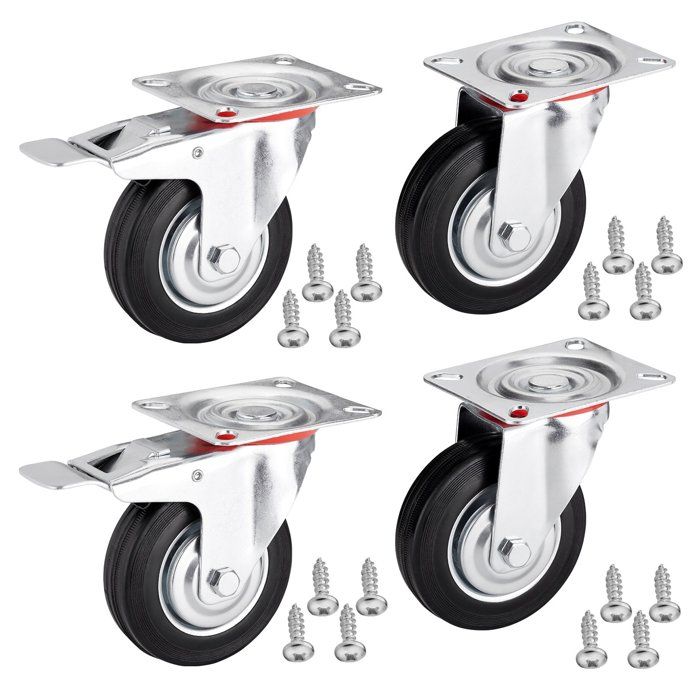 SOTECH 4 pièces Roulettes Ø 75 mm 2x roulettes pivotantes 2x roulettes pivotantes avec frein Hauteur 96 mm Charge 280 Kg SOTECH 4 pièces Roulettes Ø 75 mm 2x roulettes pivotantes 2x roulettes pivotantes avec frein Hauteur 96 mm Charge 280 Kg