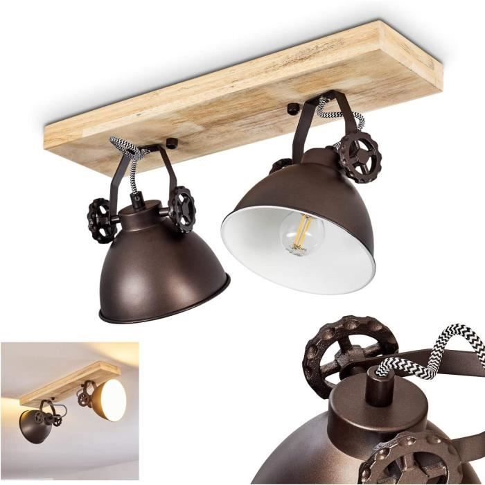 Plafonnier Tina en métal, finitions rouille, 2 spots de plafond pivotants pour ampoules E14 , 40