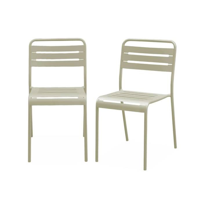 Lot de 2 chaises de jardin acier. 2 places. beige. Amelia. L44 x P52 x H79cm Lot de 2 chaises de jardin acier. 2 places. beige. Amelia. L44 x P52 x H79cm