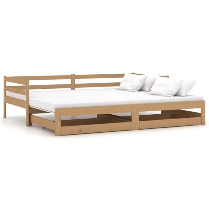 Atyhao Cadre de lit avec 2 tiroirs Marron miel Pin massif 140x200 cm