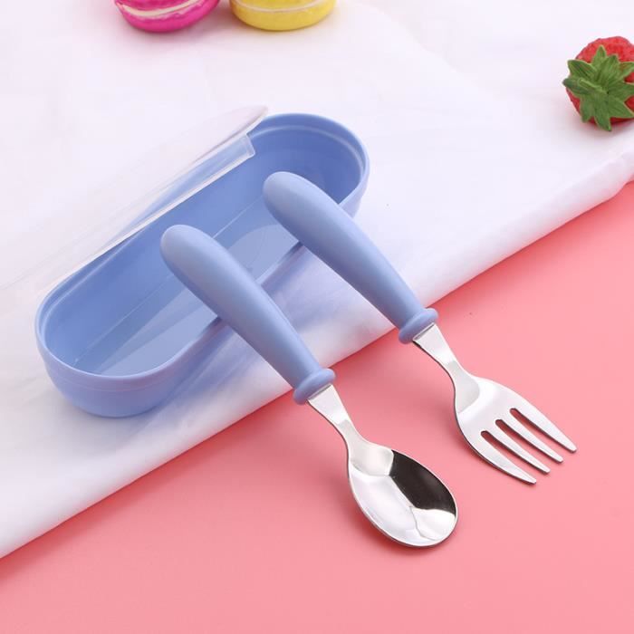 Set De 6 Couverts Bébé En Acier Inoxydable Et Silicone - Cuillères Et Fourchettes - Apprentissage Autonome