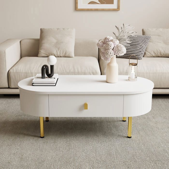 Table basse ovale moderne bois et métal brun 110x55x45.5cm minimaliste Table basse ovale moderne bois et métal brun 110x55x45.5cm minimaliste