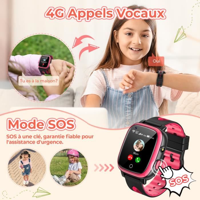 Montre Connectée Enfants 4G GPS 1G+8 G Montre WiFi Appel Vidéo SOS