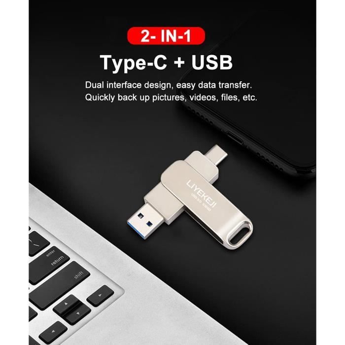 Clé USB C 512 Go - Clé USB C - Clé USB A & Type-C OTG - Double