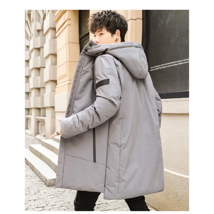 Doudoune Homme Hiver Mi-longue A Capuche Manches longues Chaude Epaisse  Couleur unie Gris - Cdiscount Prêt-à-Porter