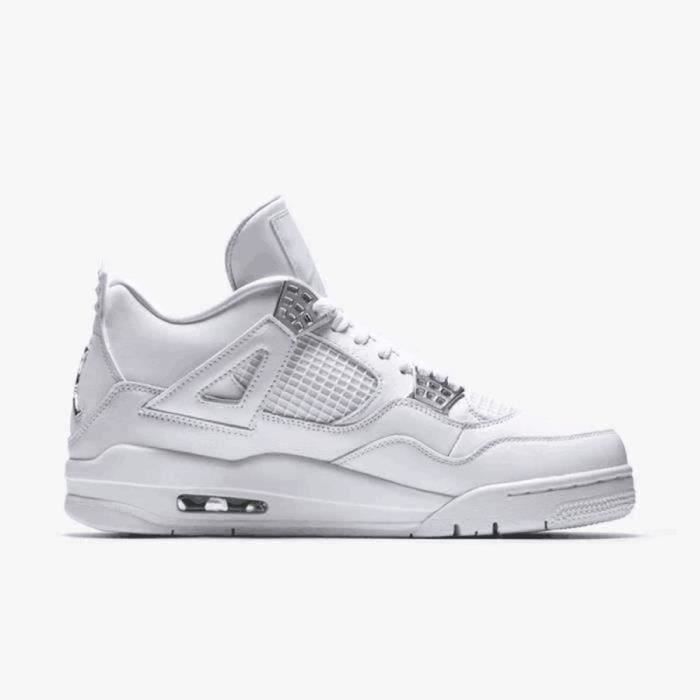 Chaussures de Basket Nike Air-Jordan 4 Retro High Mixte - AUTREMENT -  Ciment Blanc - Cuir - Lacets Ciment blanc - Cdiscount Chaussures