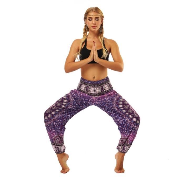 Femme Sarouel Pantalon de Yoga Boheme Large Jambe Pantalons de Sport Pantalon Bloomers Vert Taille unique violet ZP Violet Cdiscount Pret a Porter