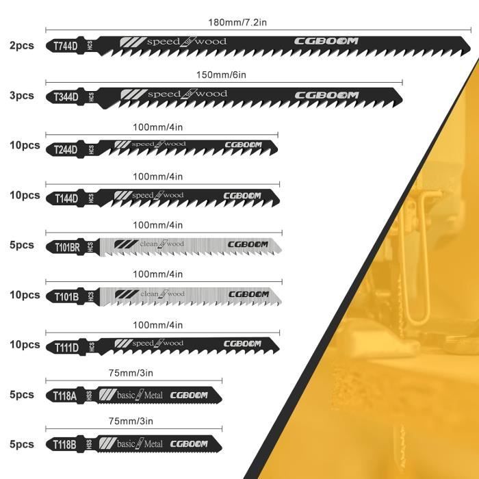CGBOOM 60 Pcs Lames Scie Sauteuse Queue T - Kit Multifonctions Bois Métal Avec Boîte Rangement