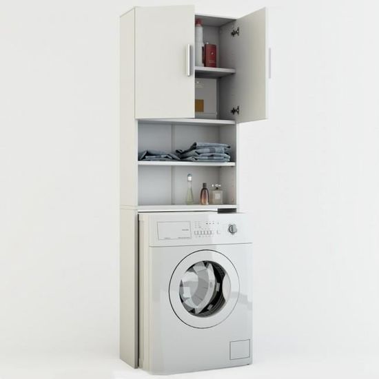 Lave Linge Armoire Salle De Bain Etagere 190x60cm Blanc Achat