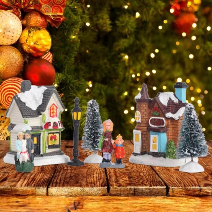 Ensemble de village de Noël Décoration de Centre de Table de Village de Noël,  Maisons Miniatures éclairées par jardin gazon - Cdiscount Maison