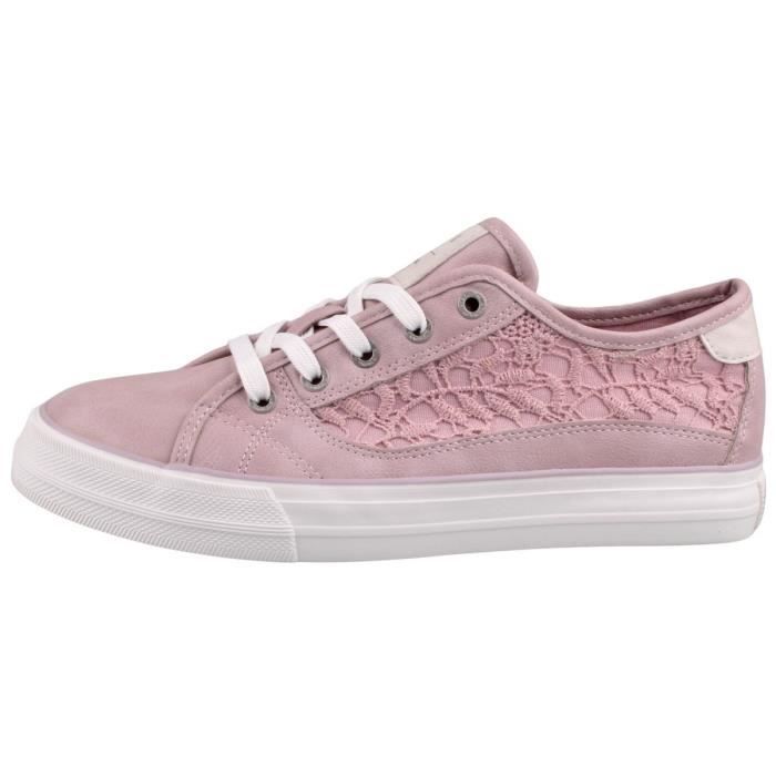 Baskets MUSTANG Femmes Rose Similicuir et textile Empiecements en crochet Rose Cdiscount Chaussures