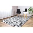 Tapis salon shaggy 100 x 160 cm - descente de lit chambre grande taille tapis poils longs moderne - Rayé noir et blanc-3