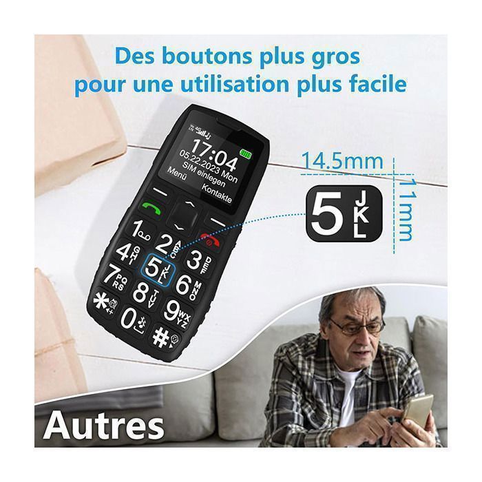 Artfone F20 Téléphone Portable Senior Débloqué, 2G GSM Clapet Avec Grandes Touches Big Volume Bouton Sos Ecran De 24 Pouces Radio Fm Haut Parleur De Boite Torche Batterie 1000mah Bleu Fich